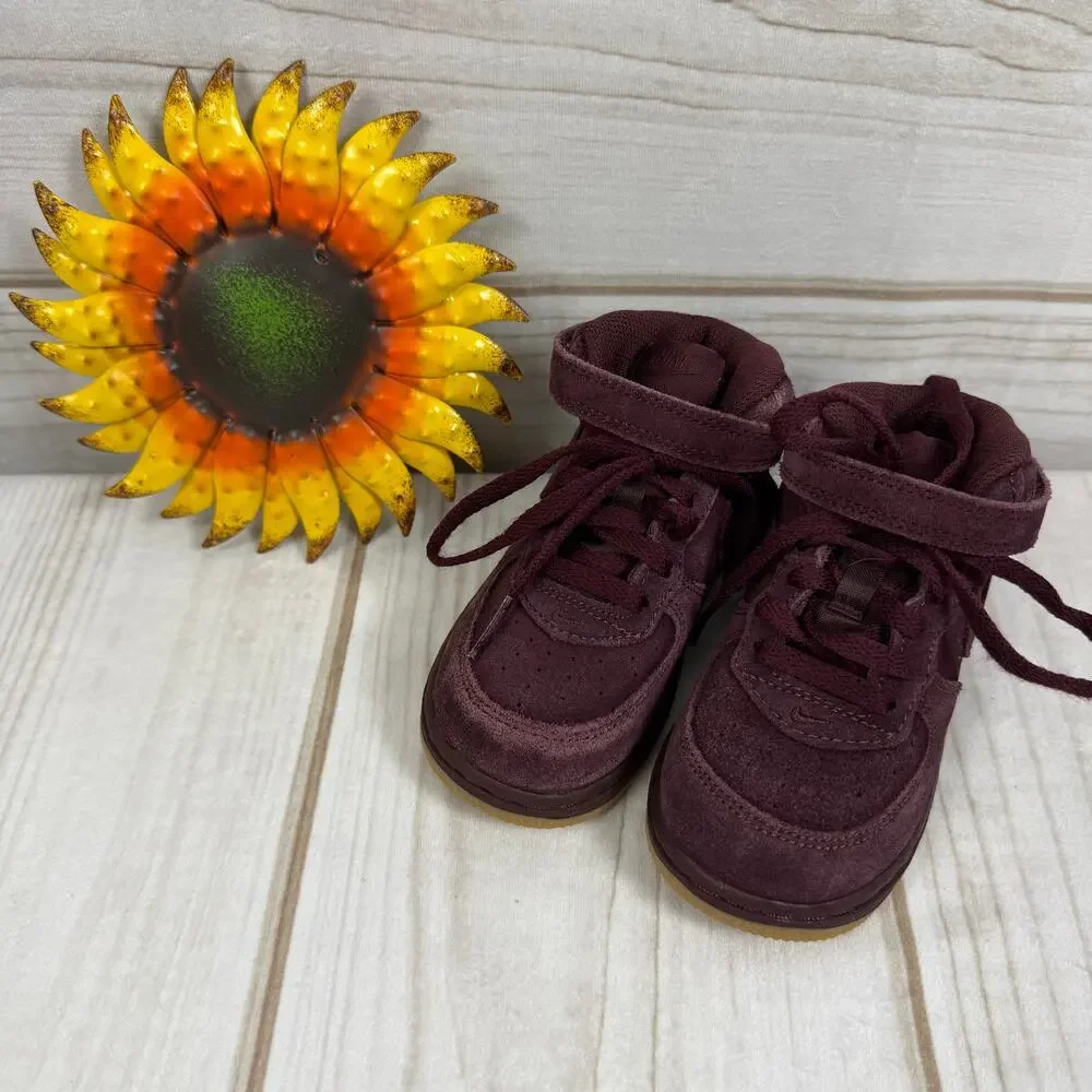 nike toddler air force 1 mid LV8 burgundy suede‎ shoes 8C